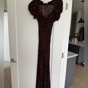 Rat & Boa Black Magnolia Dress with Red Floral Print